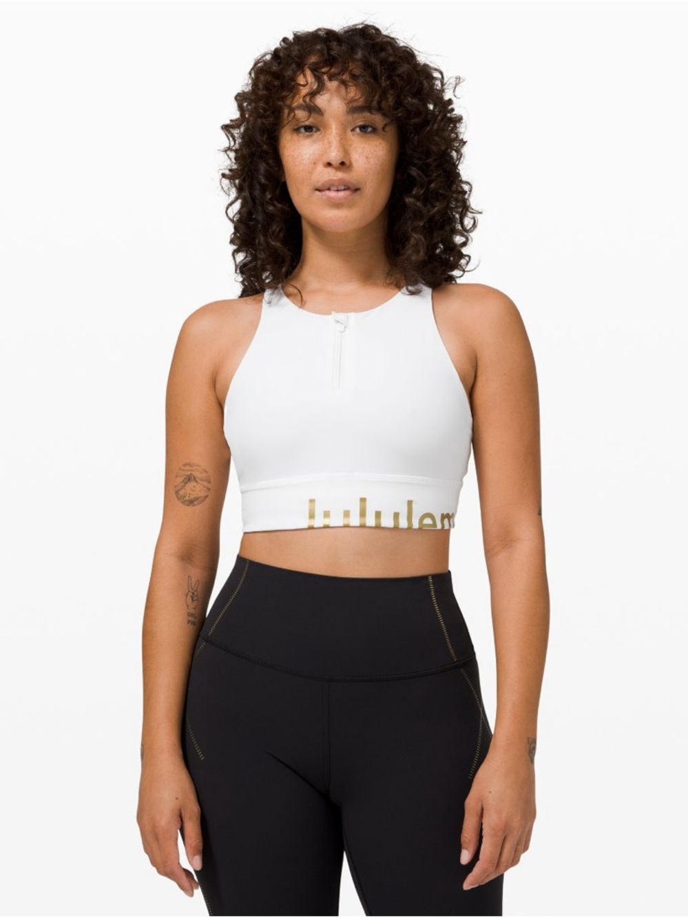Lululemon Energy Bra High Neck Zip Front Sports Bra, White Gold
